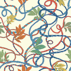 Spring Seamless Botanical Navy Rope Vector Pattern