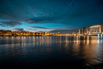 Amsterdam skyline shortly after sunset (the Netherlands)
