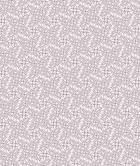 Pink lace pattern on white background. Abstract seamless ornamental background. Crochet, knitted woven texture. Geometric ethnic simple wallpaper. Repetitive star shaped textile ornament. 