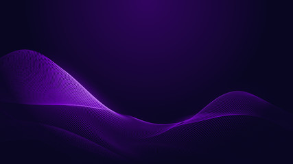 Dot purple wave line light gradient dark background. Abstract technology big data digital background. 3d rendering.
