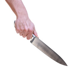 hand holding knife isolated on white background