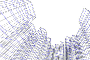 Abstract architectural background. Linear 3D illustration. Concept sketch