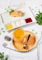 Christmas vegan pudding with coconut and mango