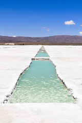 Water pool on the salt desert called Salinas Grandes in Jujuy province, northern Argentina.