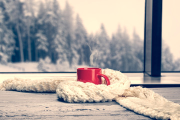 Winter mug of free space for your decoration and snow flakes. 