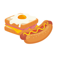 delicious sandwich with egg fried and hot dog isolated icon