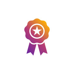 Award badge with a star vector icon in bright color gradient. Certificate seal. Trendy flat style.