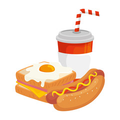 delicious sandwich with hot dog and drink isolated icon