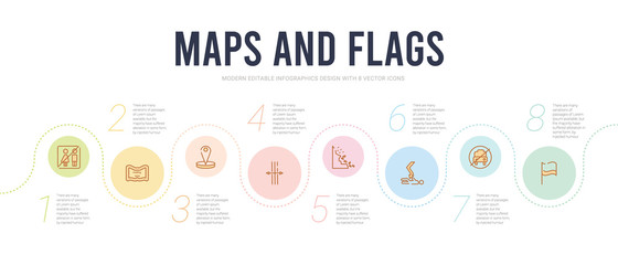 maps and flags concept infographic design template. included plain flag, taxi stop, electrocution risk, rock landslide safety, spacing, mark icons