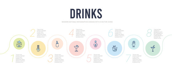drinks concept infographic design template. included manhattan, mai tai, sex on the beach, cognac, pink rose, lagoon icons