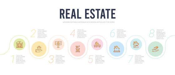 Fototapeta na wymiar real estate concept infographic design template. included house key, real estate, fence, moving truck, print, billboard icons