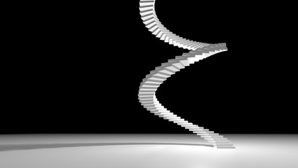 high spiral staircase in an abstract space illuminated with bright light. side view 3d illustration. Concept of Success Climbing and Finding Yourself