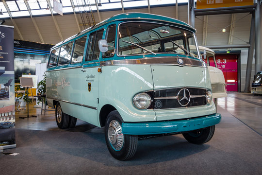 STUTTGART, GERMANY - MARCH 18, 2016: Minibus with panoramic windows Mercedes-Benz O319, 1958. Europe's greatest classic car exhibition "RETRO CLASSICS"