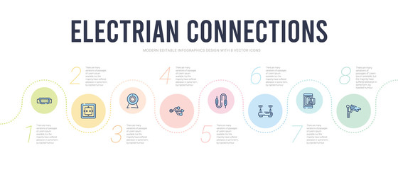 electrian connections concept infographic design template. included cctv, files and folders, router, audio jack, usb, web camera icons
