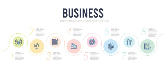 business concept infographic design template. included data analytics descendant graphic, 3d data analytics bars graphic, stock dealing, pie graphic comparison interface, continuous data wave chart,