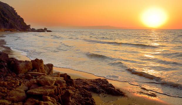 Amazing sunset over Ionian sea in Kyllini, west Peloponesse, Greece
