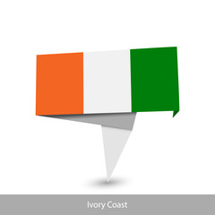 Ivory Coast Country flag. Folded ribbon banner flag