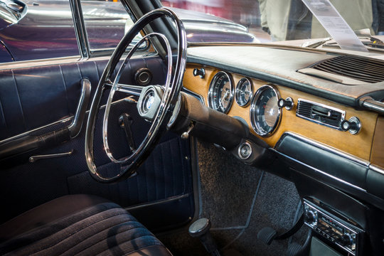 STUTTGART, GERMANY - MARCH 18, 2016: Cabin of vintage car BMW 2000 New Class, 1967. Europe's greatest classic car exhibition "RETRO CLASSICS"