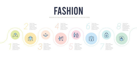 fashion concept infographic design template. included rag, purses, book bag, man printing, dressmaker, samurai japanese hat icons