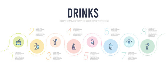 drinks concept infographic design template. included sidecar drink, alcohol, smoothie, soda can, tropical itch, caipiroska icons