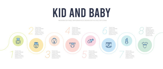 kid and baby concept infographic design template. included baby clothes, baby boy, cradle, pacifier, diaper, bib icons