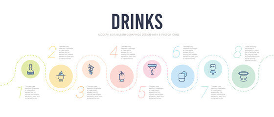 drinks concept infographic design template. included mind eraser drink, white russian drink, lime rickey drink, irish sour, flirtini, grain icons