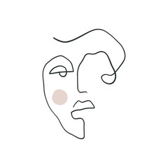 Boho Line Drawing Woman Face Fashion Beauty Minimalist Vector Illustration