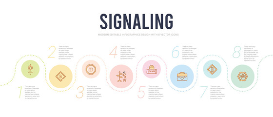 signaling concept infographic design template. included no drone zone, give way, organ container, on air, lost, letter m icons