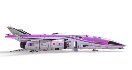 cool spaceship parked on white background long side view © DM7