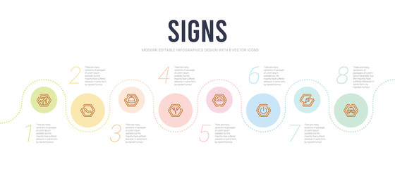 signs concept infographic design template. included taxi, no music, power button, bridge, traffic, cap icons