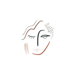 Boho Line Drawing Woman Face Fashion Beauty Minimalist Vector Illustration