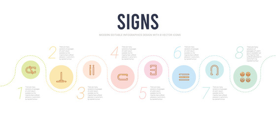Fototapeta na wymiar signs concept infographic design template. included proportion, the intersection of, identical to, there exists, is a subset of, is parallel to icons
