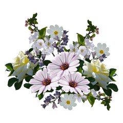 Beautiful bouquet with flowers isolated on white background.