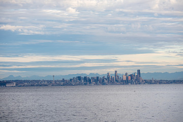 shoreline on bainbridge island with glow from the setting sun