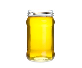 Jar of organic honey isolated on white