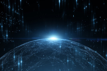 Artistic computer network binary numbers with 3d shining globe illustration background.  © robsonphoto