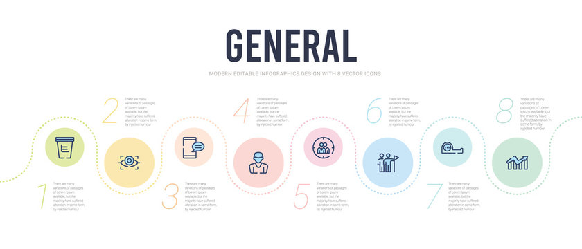 general concept infographic design template. included stock prices, tape measure, team leader, team target, teenager, text chat icons