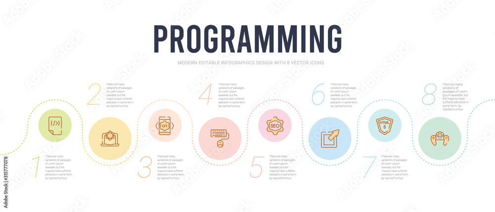 Poster programming concept infographic design template. included game development, html5, hyperlink, image 