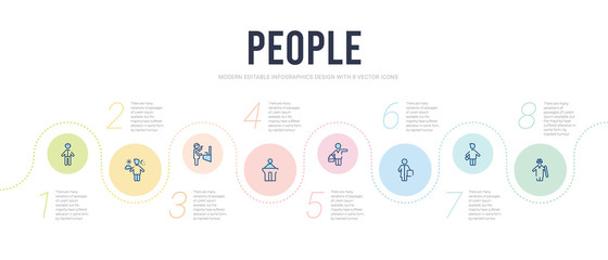 people concept infographic design template. included architech working, butcher with knife, radiologist working, businessman with suitcase, man giving a speech, man shaving icons