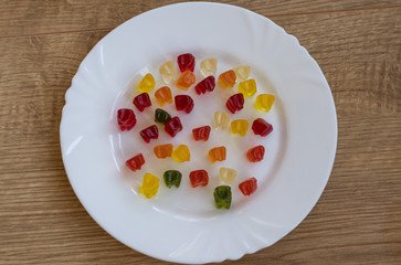 Gummy Bears on a plate from top view