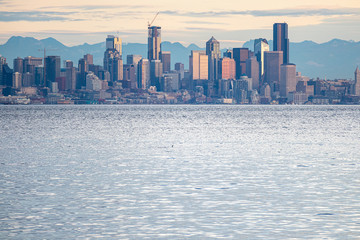 shoreline on bainbridge island with glow from the setting sun