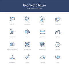 set of 16 vector stroke icons such as oval, triangle, spiral, coordinates, polygon, background from geometric figure concept. can be used for web, logo, ui\u002fux