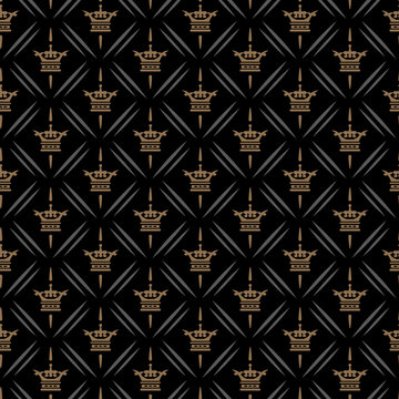 Wallpaper background, seamless pattern with royal crowns. Vector image