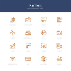 set of 16 vector stroke icons such as cashier, web payment, card, online shopping, payment, dollar from payment concept. can be used for web, logo, ui\u002fux