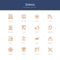 set of 16 vector stroke icons such as molecule, molecules, einstein, radiation, dispersion, seesaw from science concept. can be used for web, logo, ui\u002fux