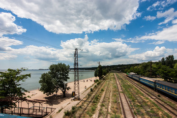 Railway near sea in Mariupol, Donetsk oblast, Ukraine