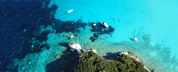 Fototapeta na wymiar Aerial drone ultra wide photo of paradise sandy beaches in popular summer destination - island of Antipaxos with turquoise clear sea, Ionian, Greece