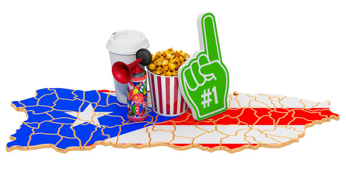 Sport fans in Puerto Rico concept, 3D rendering