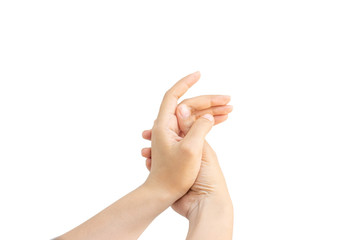 woman's hand on white background, clipping path