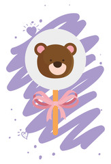 face of cute teddy bear in stick isolated icon